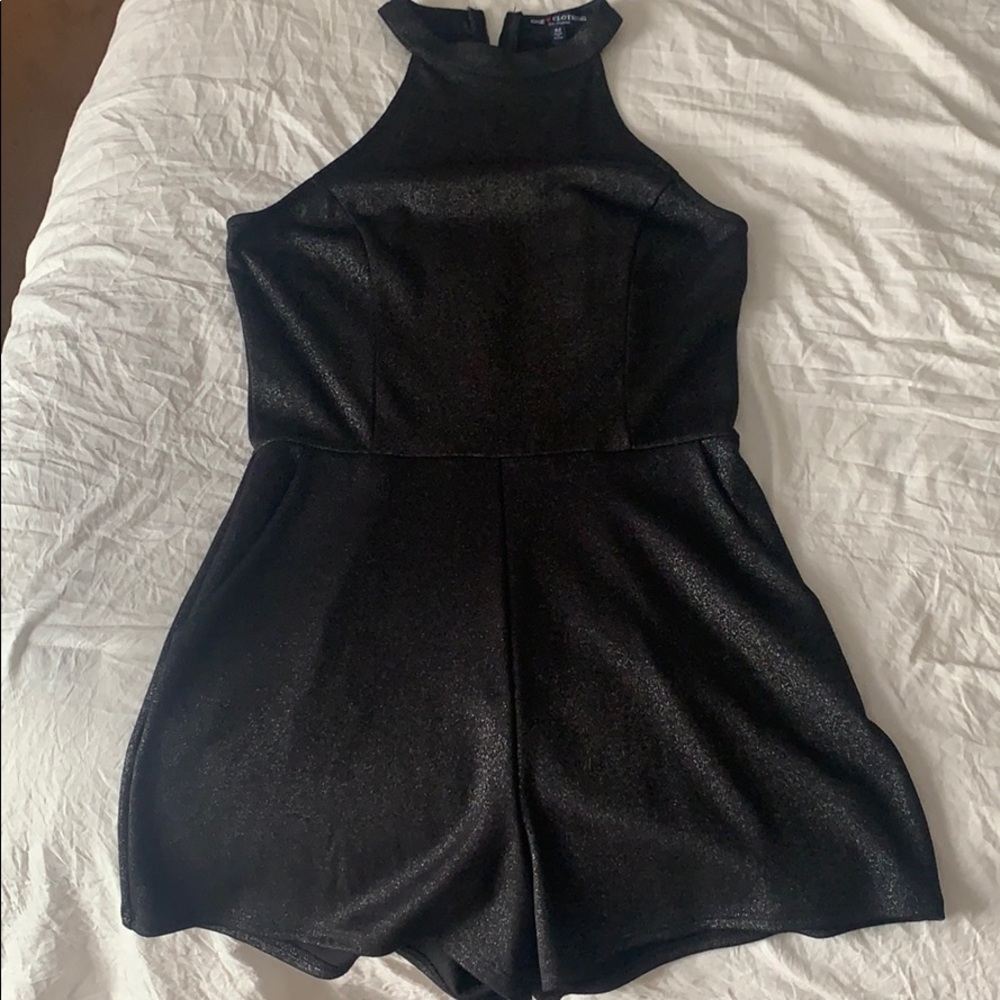 Black shimmery high neck romper
